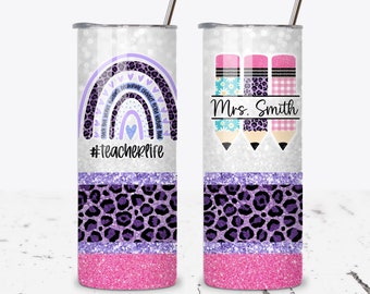 Teacher Gift, Pink Glitter School Teacher Tumbler, Crayon Tumbler, Appreciation Gift, Personalized Teacher Gift