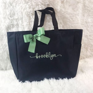 Embroidery Bridesmaid Gift, Personalized Black Tote Bag, Custom Tote Bag, Bridal Party Gift (ESS1)