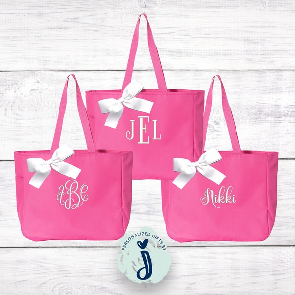 Pink Monogrammed Tote Bag  Bridesmaids Gifts Personalized Bridesmaid Bags Bridal Party Tote Mom Gift Monogrammed Tote EDT1
