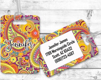 luggage tag, personalized luggage tags, bag tag, carry on bag tag, custom tag, destination bridesmaid gift paisley