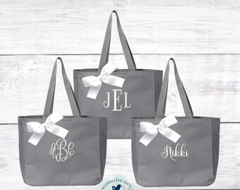 Gray Personalized Tote Bag,  Monogrammed Bridesmaid Tote, Bridesmaids Gift, Monogram Gift, Maid of Honor Gift, Bridal Party Gift EDT1