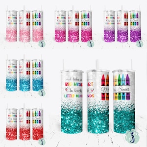 Teacher Gift, Pink Glitter School Teacher Tumbler, Crayon Tumbler, Appreciation Gift, Personalized Teacher Gift image 10