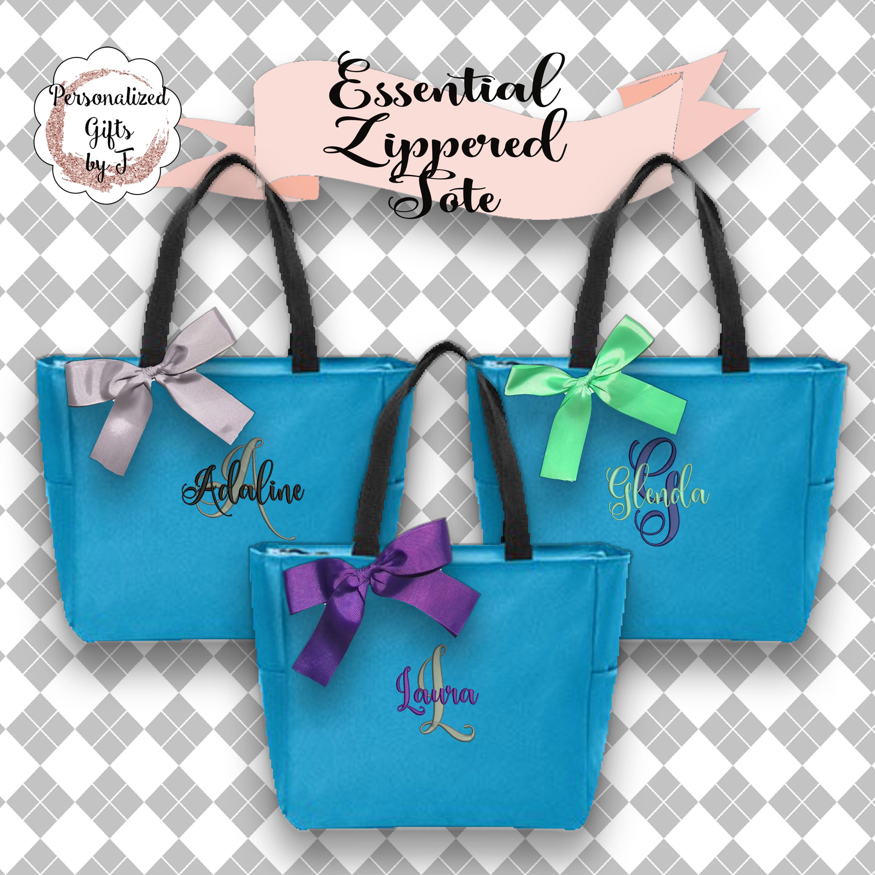 5 Personalized Tote Bag Bridesmaid Gift Cheer Dance Monogrammed Embroidered