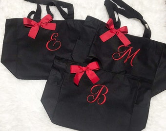 Personalized Bridesmaid Tote Bag: Embroidered Linen Zippered Beach Bag