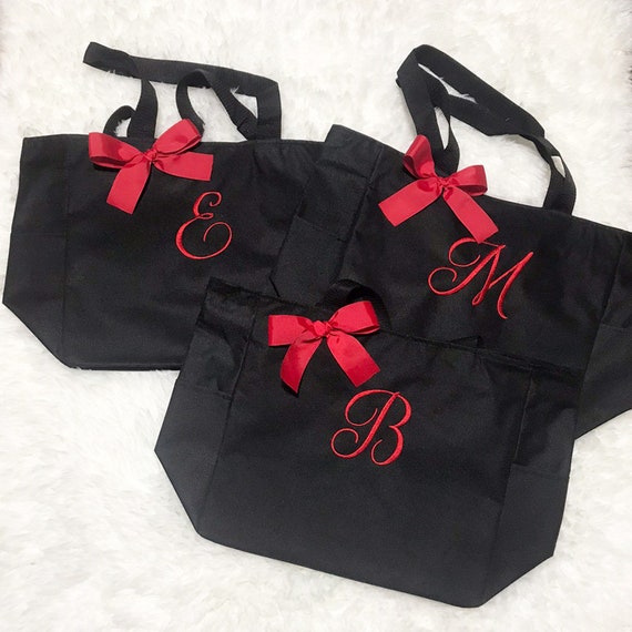 Set of 6,  bridesmaid gift bags, personalized zippered tote bag, beach bag, bachelorette party bag, (NSZ1)