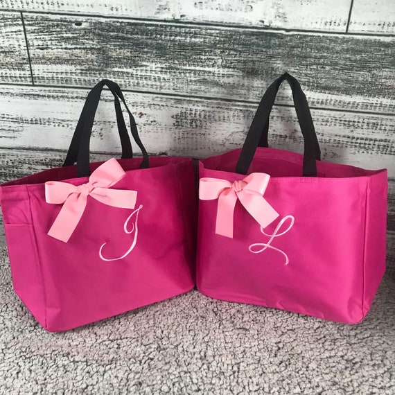 Hot Pink  Tote Bag, Personalized Tote,  Bridesmaid Gift Tote Bag, Wedding Party Gift, Bridal Party Gift, Initial Tote, Mother Gift (ESS1)