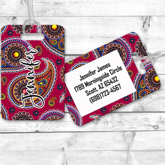 Personalized Luggage Tag, Airport Bag Tag, Custom luggage Identifier, Luggage Name Tag, Paisley Design