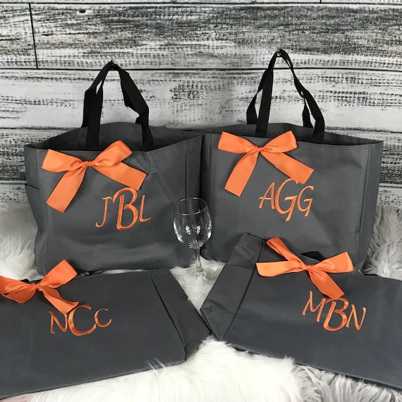 Bridesmaids Gift, Set Of 6, Personalized Tote Bag, Wedding Party Gift, Bridal Party Gift, Monogrammed Tote, Wedding, Day Of Bag (ESS1)