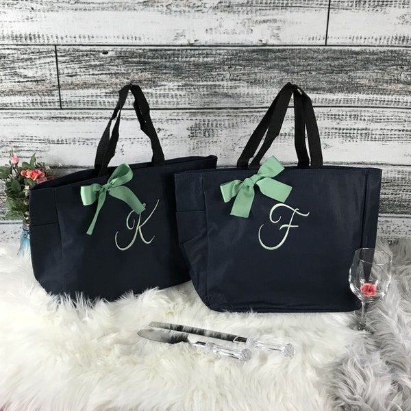 Embroidered Bridesmaid Tote Bag: Personalized Gift with Bow
