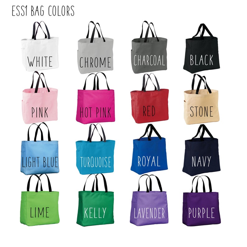 9 Bridesmaids Gift Personalized Tote Bags Monogrammed Tote, Bridesmaid Tote Personalized Tote Wedding Totes Day of Wedding Bag ESS1 image 2