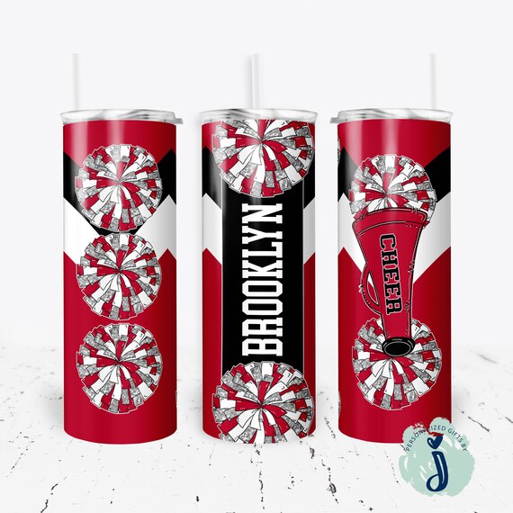 Red Cheerleader Tumbler, Silver or Gold Faux Glitter Cheer Team Tumbler, Cheer Team Gift, Drill team Gift, Dance Team Gift,  CHEER1