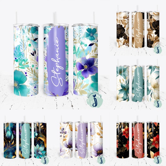 Personalized Floral Bridesmaid Tumbler, Bridesmaid Gift Skinny Tumbler, Personalized Gift for Her