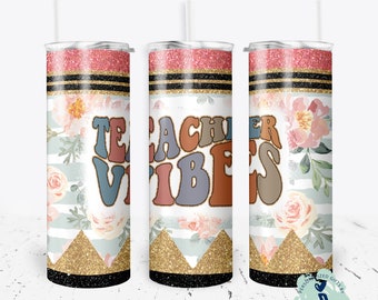 Teacher Vibes, Teacher Tumbler, Retro Teacher Appreciation Gift, Teacher Gift, End Of School Teacher Gift, Amazing Teacher Gift