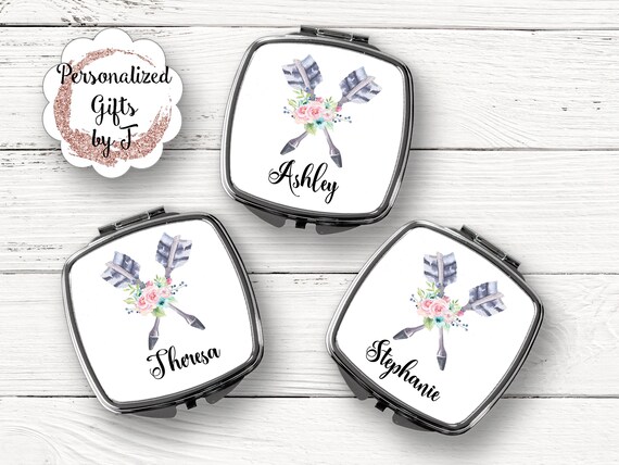 Boho Personalized Mirror- Wedding Favor,Bridal & Bachelorette Party Gifts - Monogrammed Compact,  Sorority Sister Gift, Teacher Gift  #1130