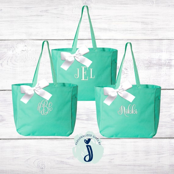 Mint Green Bridesmaid Embroider tote bag  Elegant tote bag High-quality Versatile gift idea Practical present  Unique gift (EDT1)