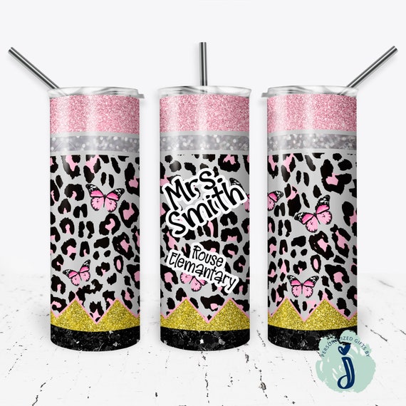 Back To School Teacher Gift, Sublimation Skinny Tumbler, Personalized Gift, Glitter Pencil Tumbker