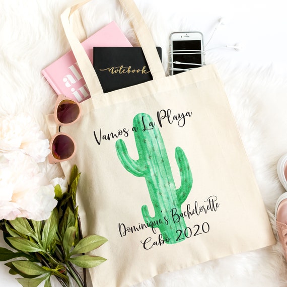 Personalized Tote Bag, Cactus Canvas Bag, Bridesmaid Gift, Destination bachelorette party,  Light Weight Cotton Canvas Tote