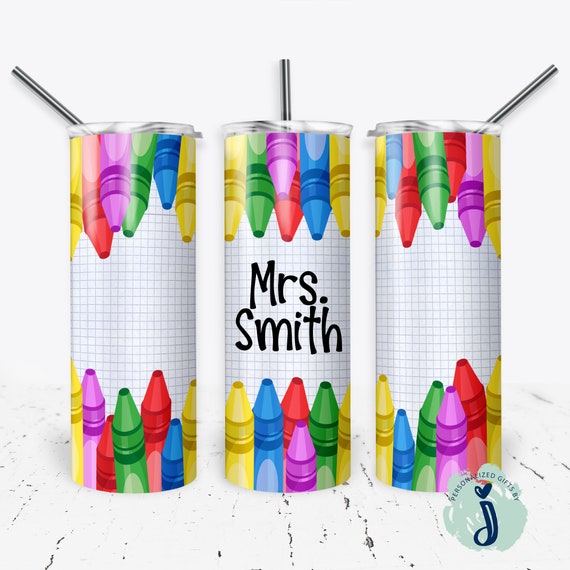 Teacher Gifts, Beginning of School Year, Personalized Teacher Tumbler, Teacher Christmas Gifts, Crayon Design