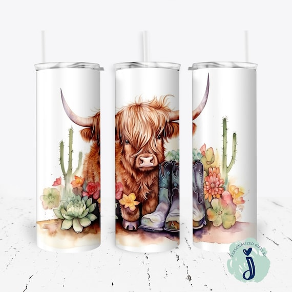 Cute Highland Cow Tumbler, Cow Tumbler, Furry Cow Tumbler, Western Tumbler, Tumbler with lid and straw