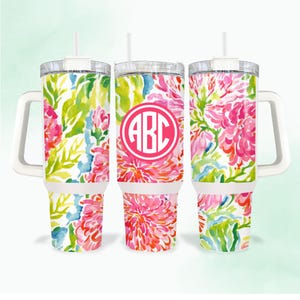 Preppy Floral Tumbler,40 oz. Bridesmaid Gift Glass, Sister Gift Insulated Beverage Holder