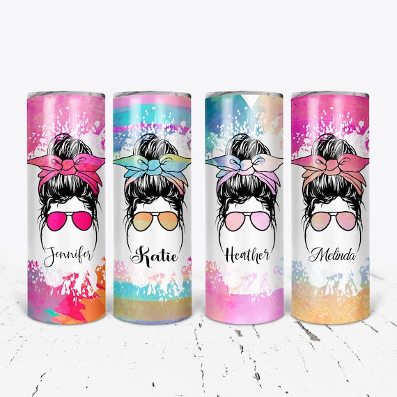 Bridesmaid Gift Tumbler, Watercolor messy bun tumbler, Mom Gift, Sublimation tumbler