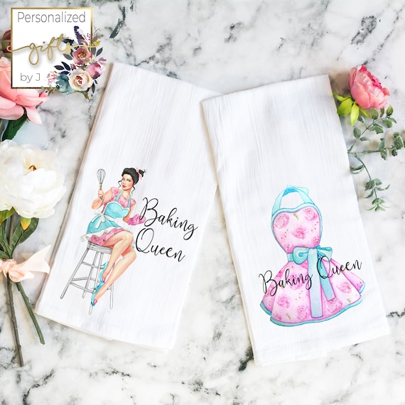 Flour Sack Towels, Set of 2, Baking Queen Blonde or Brunette, Hostess Gift, Housewarming Gift