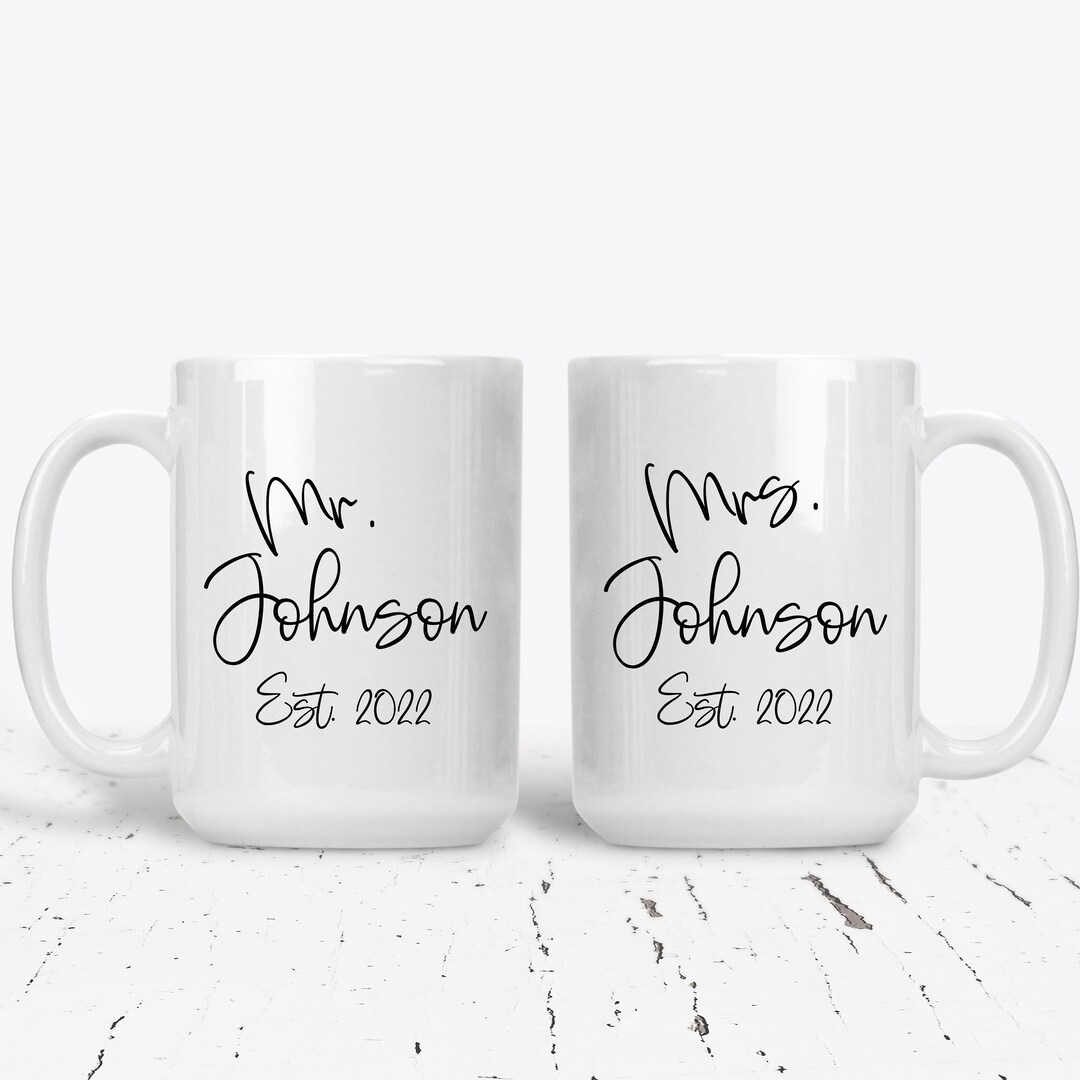 Mr and Mrs Mug Set, Gift for Couple, Bride and Groom Mug, Established