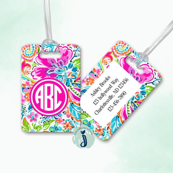 Personalized Luggage Tag For Her, Airport Bag Tag, Custom luggage Identifier, Luggage Name Tag, Floral Bag tag, Travel Accessories