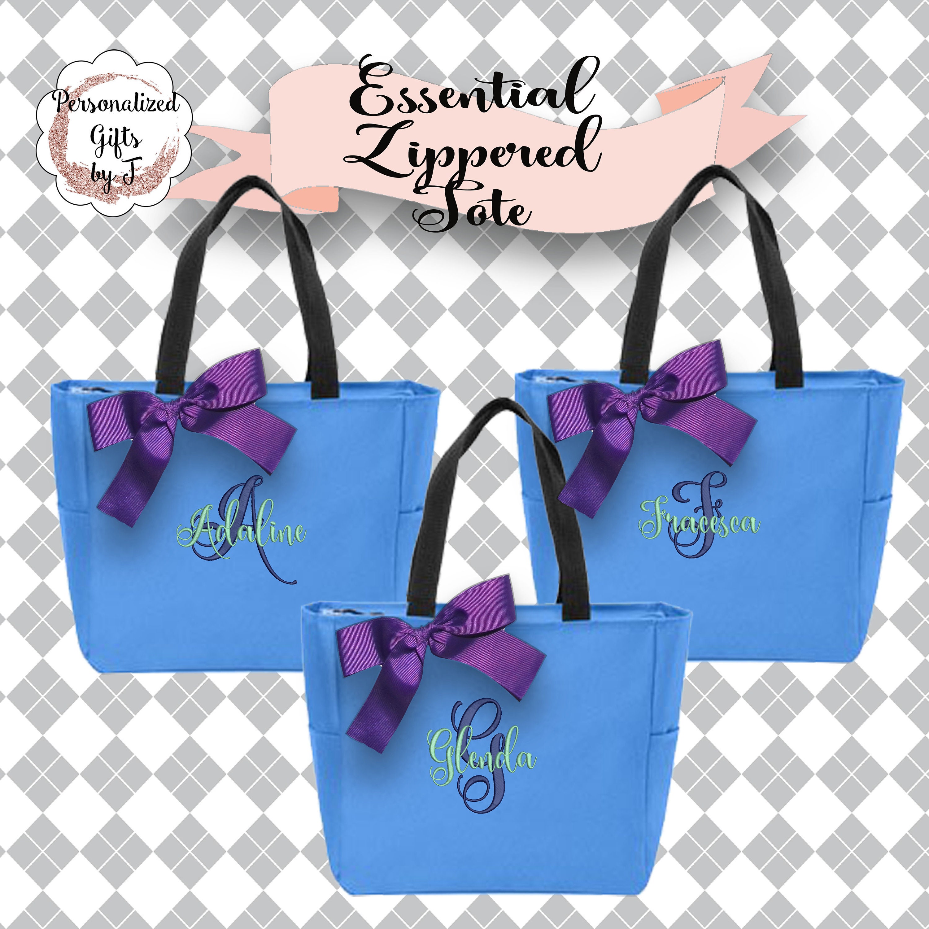 8 Personalized Tote Bag Bridesmaid Gift Cheer Dance Monogrammed Embroidered