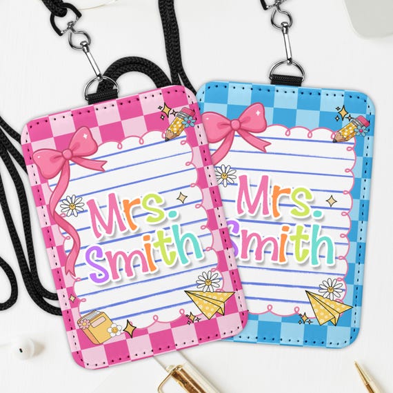 Custom Name ID Badge Holder, ID Holder, Lanyard Accessory, Teacher Badge Holder, Cute Id Badge Holder, Personalized, Vertical ID Holder