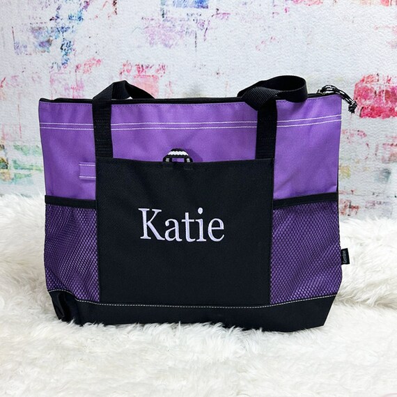 Embroidered Tote Bag Personalized Monogrammed Poly Canvas School & Travel Bag Gift for Her | Durable Stylish Gift Ideas
