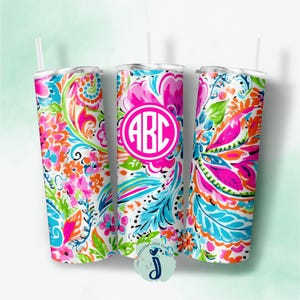 Personalized Floral Tumbler, Preppy Bachelorette Party Favor