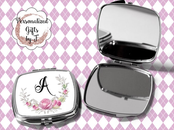 Pocket Mirror, Bridesmaids Gifts, Pink Rose, Personalized Bridesmaid Gift, Personalized Compact Mirror, Monogrammed Mirror design 1123