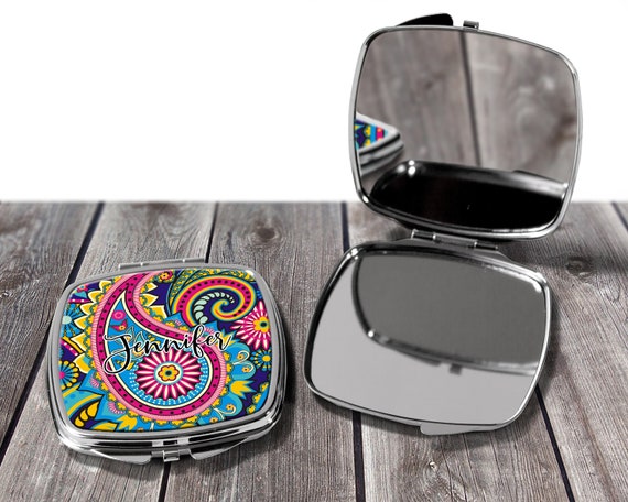 Paisley Pocket Mirror, Bridesmaids Gifts, Personalized Bridesmaid Gift, Compact Mirror, Monogrammed Mirror design COM9