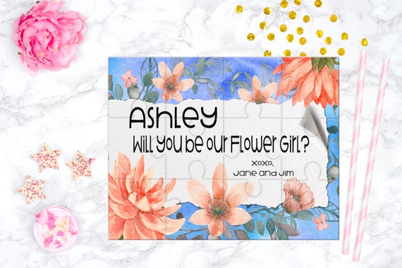 Flower Girl Proposal Flower Girl Gift  Blue and Orange Floral Cute Gift Keepsake Memento Personalized Flower Girl Gift design 349
