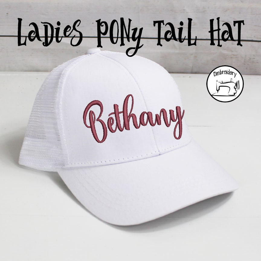 Custom White Ladies High Ponytail Hat, Monogrammed, Embroidered Hat, High Pony Cap, Baseball Hat