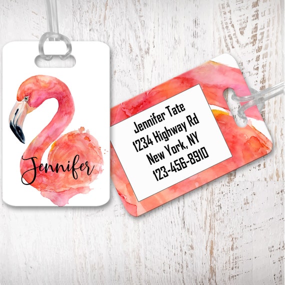 Personalized Luggage Tag, Airport Bag Tag, Custom luggage Identifier, Luggage Name Tag, Flamingo Design