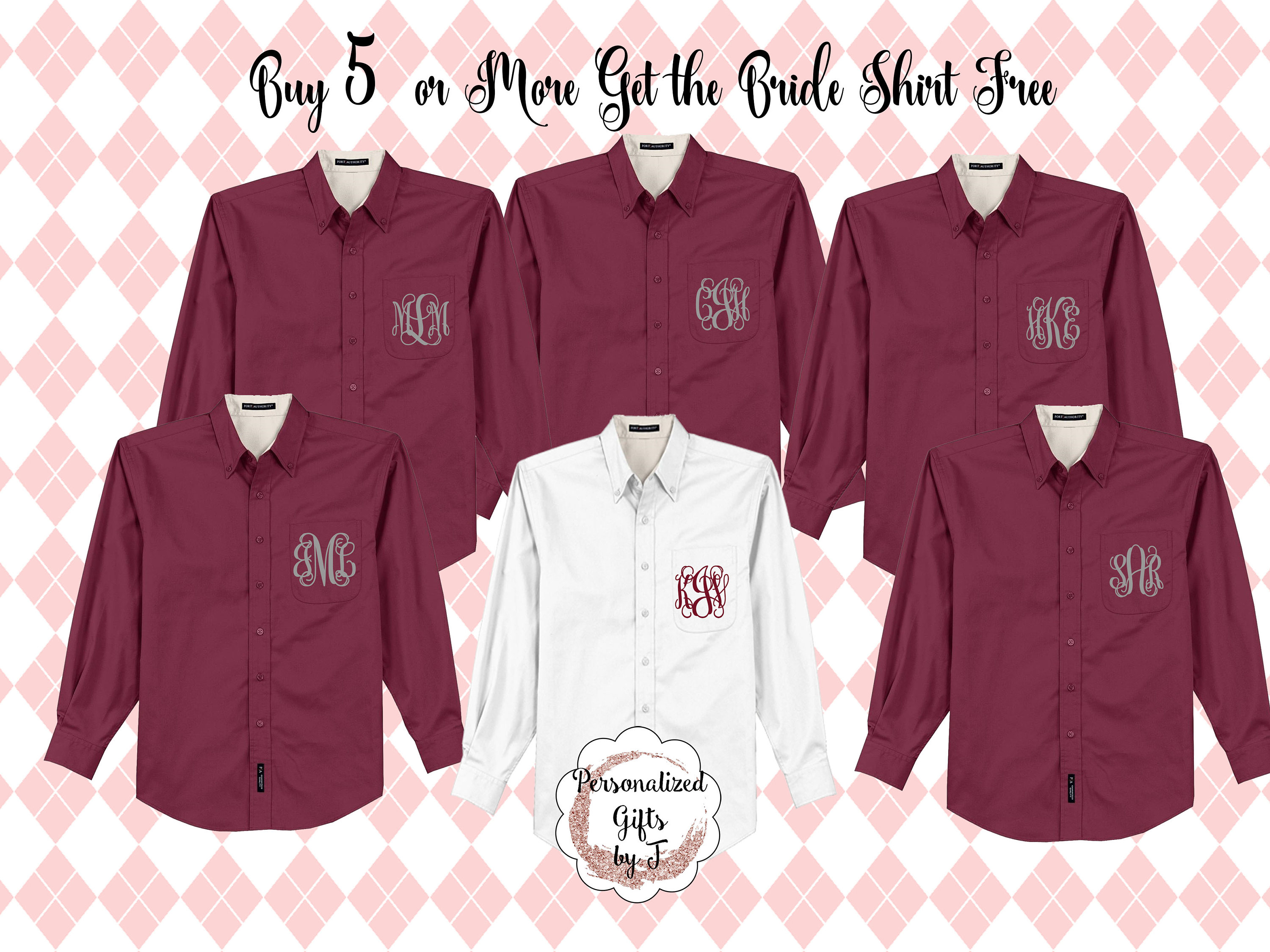 Monogrammed Getting Ready Shirts Buy 5 Or More Get 1 Free Button