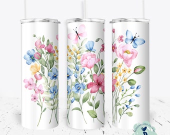 Wild Flower Tumbler, Wildflower drinkware, Bridesmaid Gift, Watercolor Floral cup