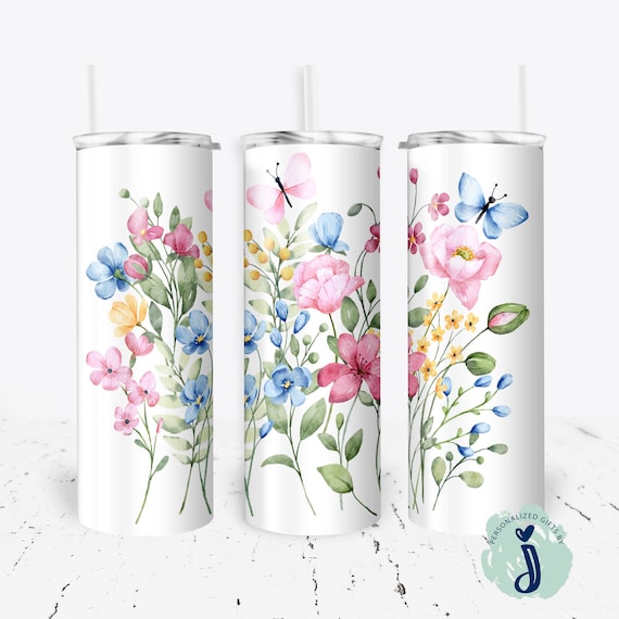 Wild Flower Tumbler, Wildflower drinkware, Bridesmaid Gift, Watercolor Floral cup