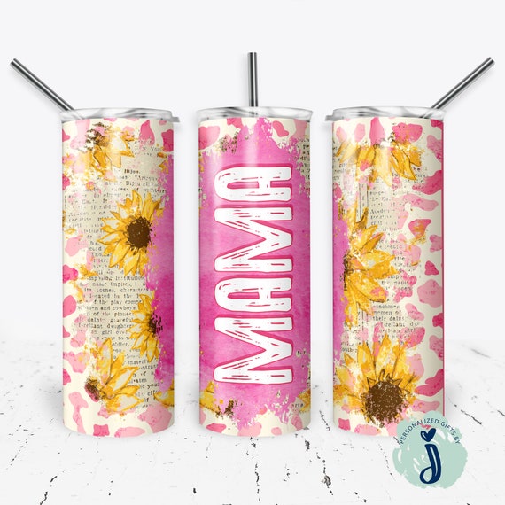 Mama Tumbler, Pink and Yellow Floral Mama Tumbler,  Best Mom Ever Tumbler, Mothers Day Gift