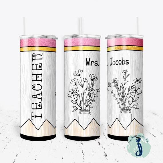 Teacher Gift, Teacher Tumbler, Minimalist Teacher Gift, Beginning of School Year, Personalized Teacher Tumbler,  Pencil Design