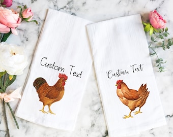 Personalized Kitchen Towel, New Home Gift, Hostess Gift, Personalized Christmas Gift, chicken decor