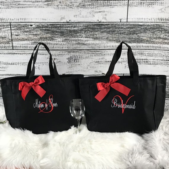 Set of 6, Bridesmaid Gift, Custom Tote Bags, Personalized Tote, Monogrammed Tote (ESS1)