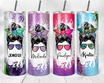 Messy Bun Tumbler, Sublimation Skinny Tumbler, Personalized Gift, Bridesmaids Gifts