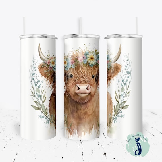 Highland Cow Wildflower Tumbler, Wildflower Cow tumbler, Gift for Her, Highland Cow Gift