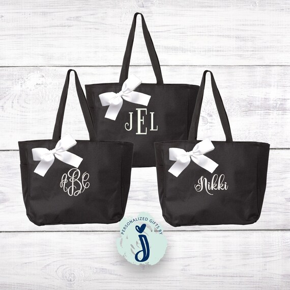 Black Monogrammed Tote Bag, Bridesmaids Gift, Bridesmaid Tote Bag, Personalized Wedding Bag, Bridal Party Gift, Monogram Bridal Party  EDT1