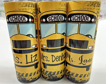 Personalized School Bus Driver Tumbler: Custom Name Travel Cup