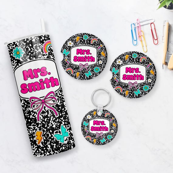 Teacher Appreciation Personalized Composition Book Theme- Back to School Staff Gift Set, Custom Teacher Present, Durable & Stylish Drinkware