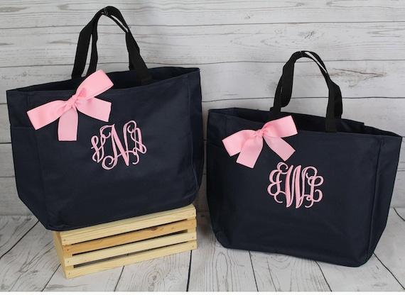 Set of 3 Personalized Tote Bags, Bridesmaid Gift, Embroidered Tote, Monogrammed Tote, Bridal Party Gift, (ESS1)
